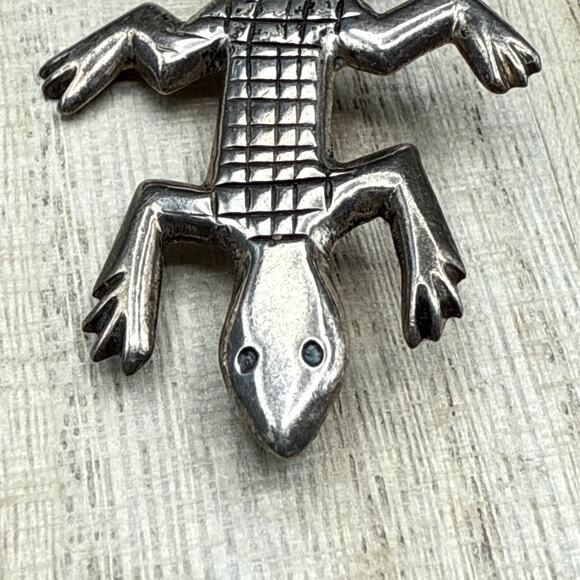 Vintage Brooch Sterling Silver 925 Alligator Lizard Reptile Pin - Picture 2 of 7